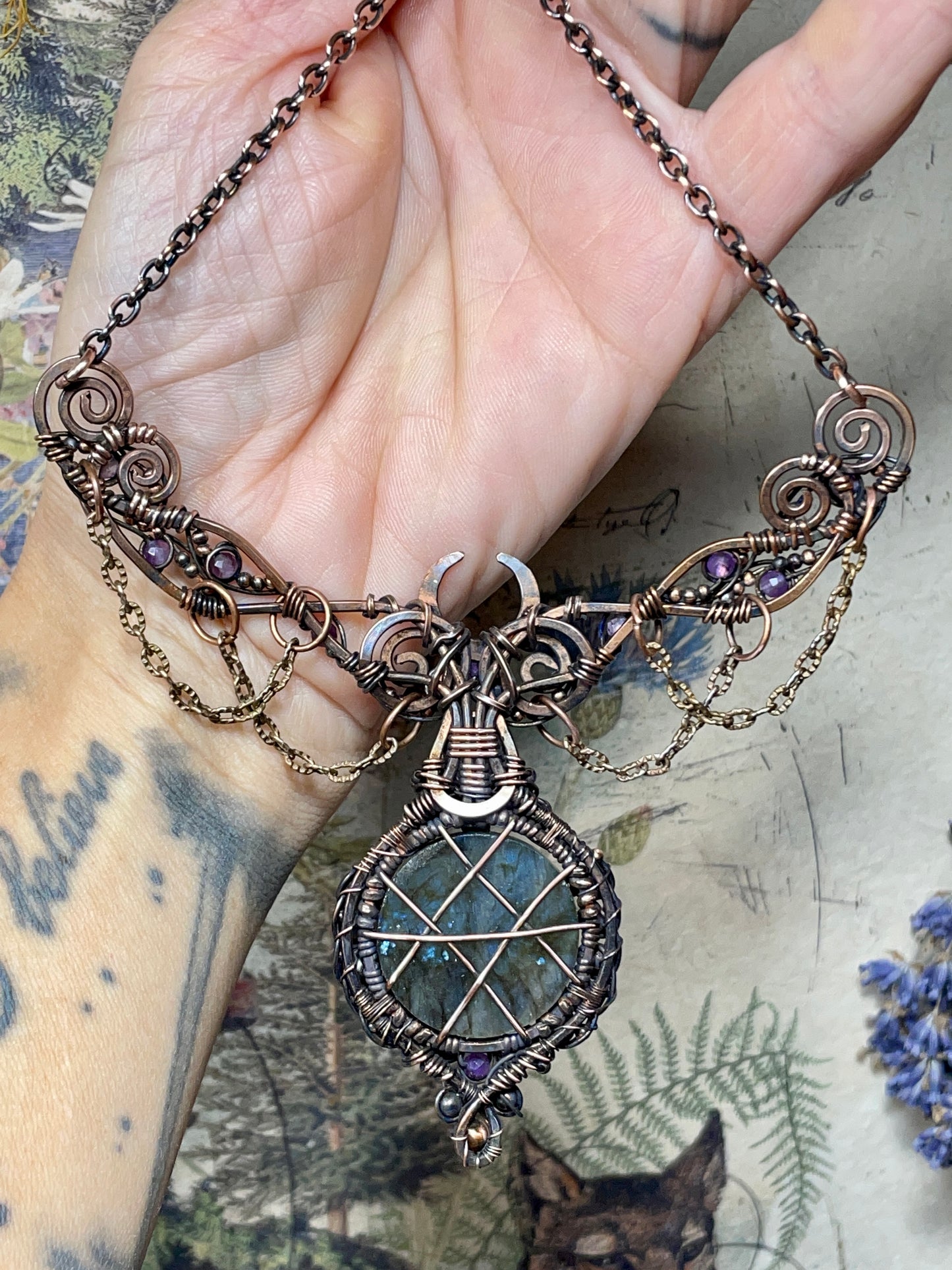 Labradorite Pentacle Collar in Copper