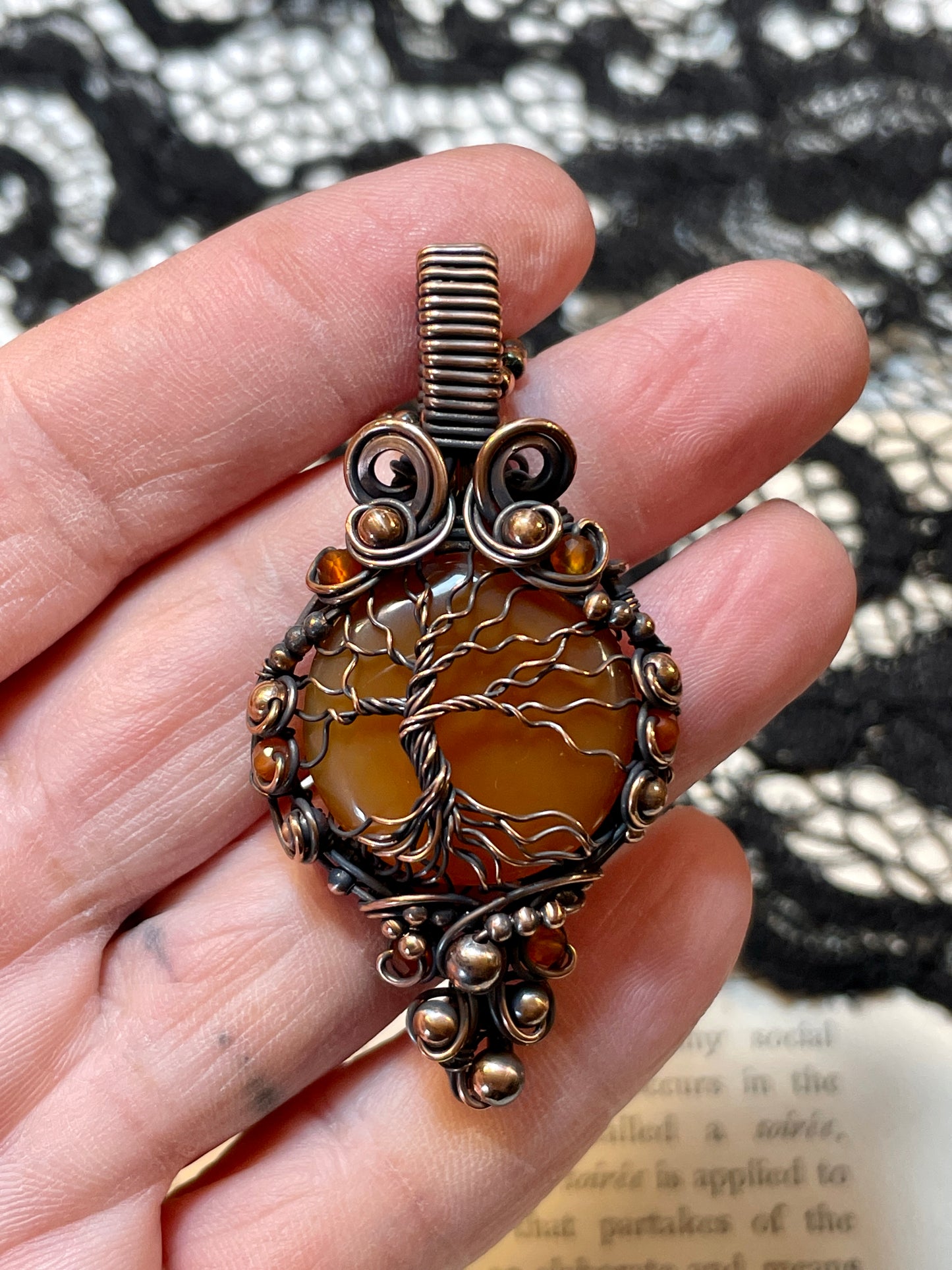 Carnelian Tree of Life Pendant in Copper