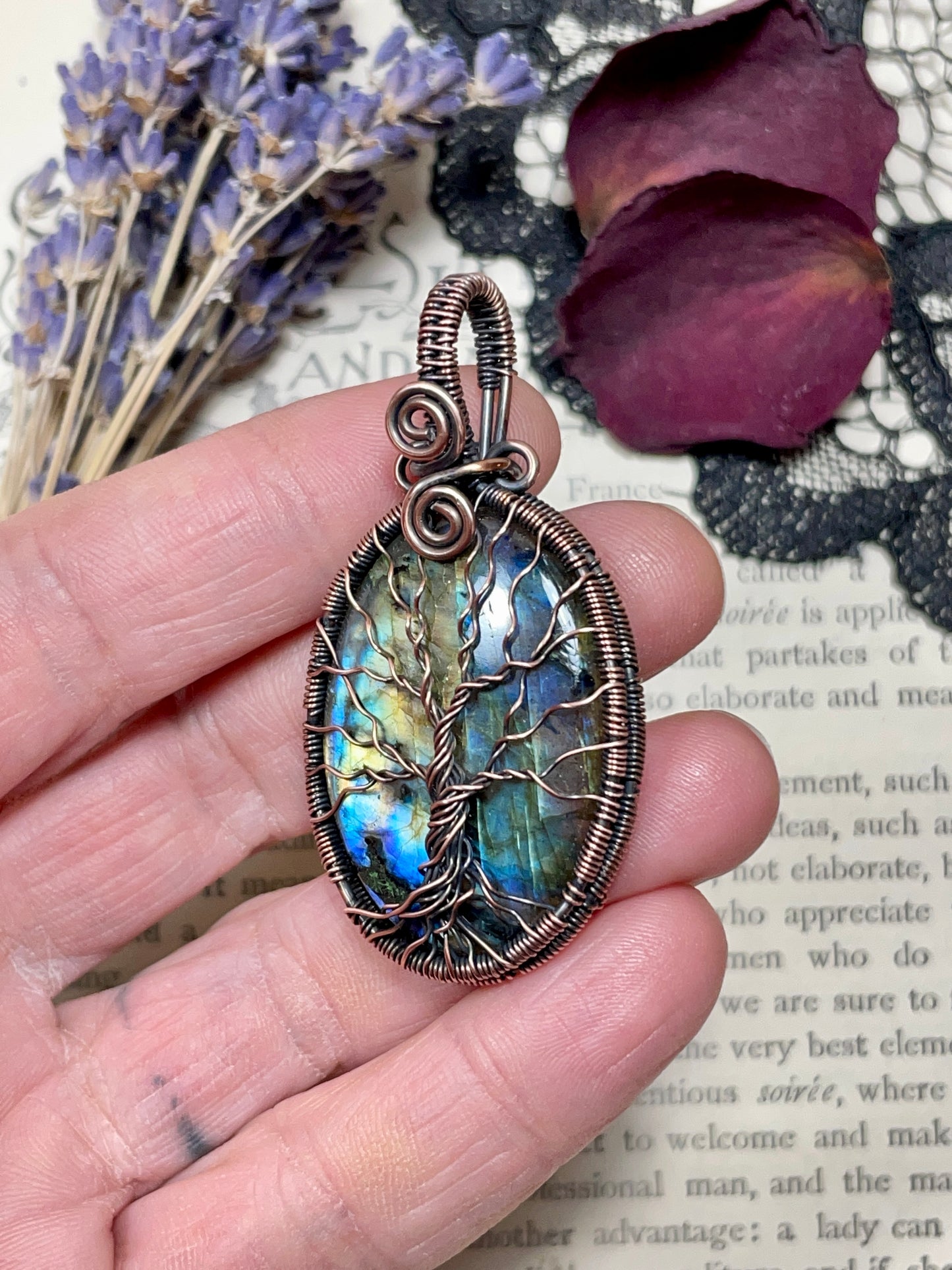 Labradorite Tree of Life Pendant in Copper