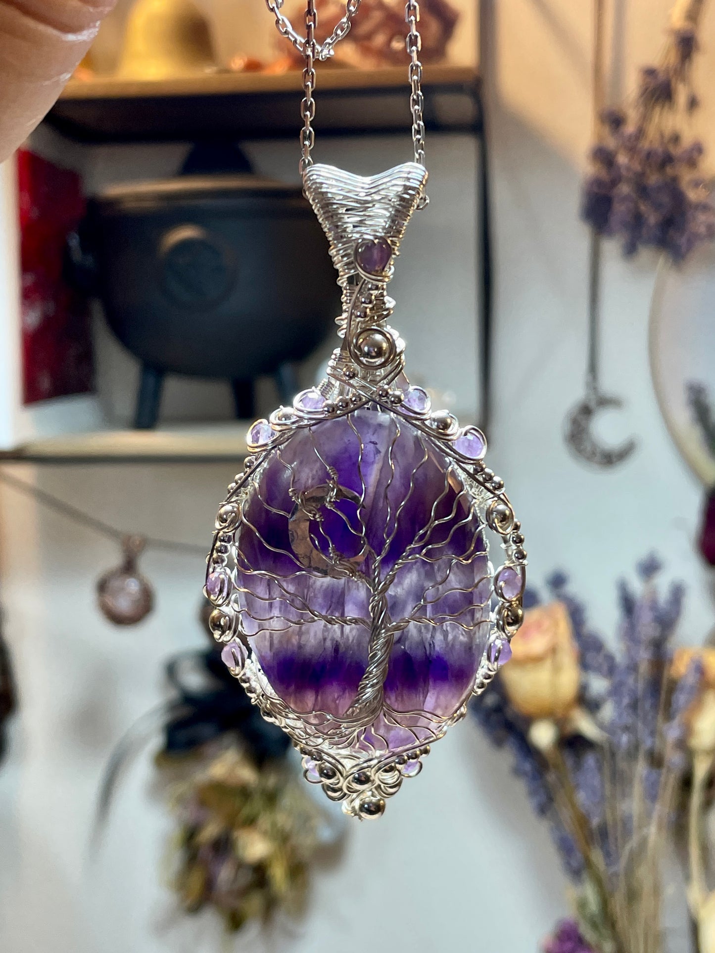 Amethyst Tree of Life Pendant in Sterling Silver