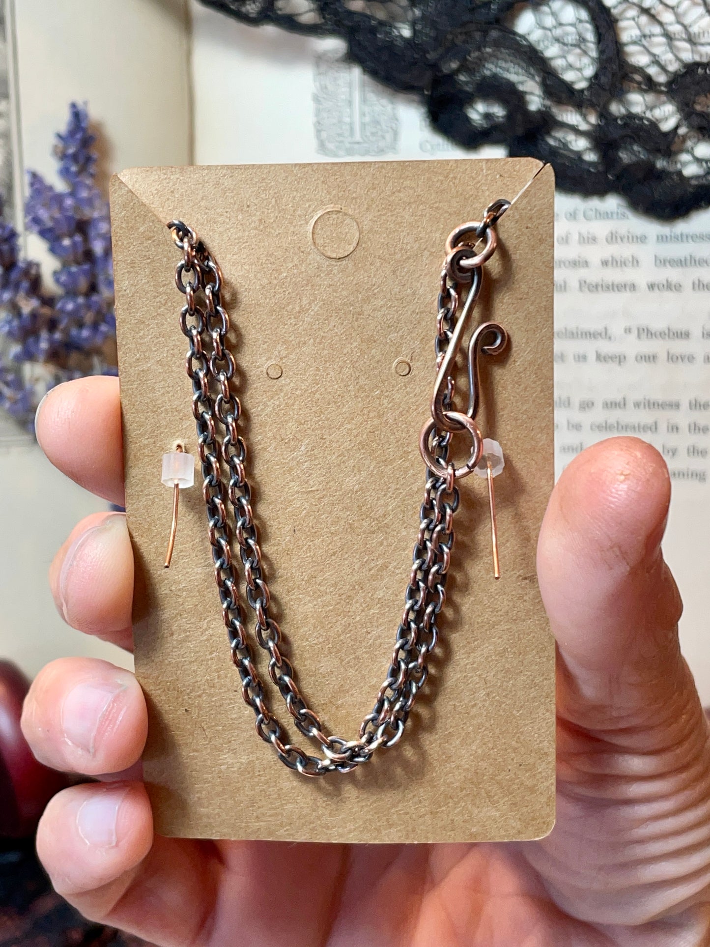 Triple Moon Pendant and Earring Set in Antiqued Copper