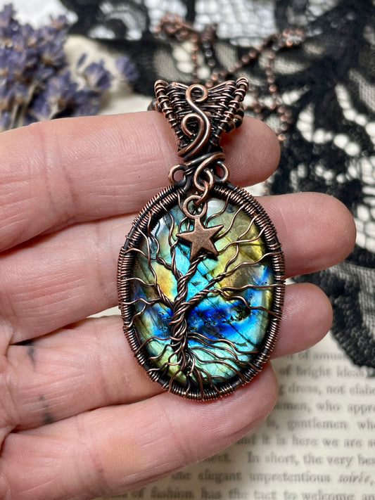 Labradorite Tree of Life Pendant in Copper