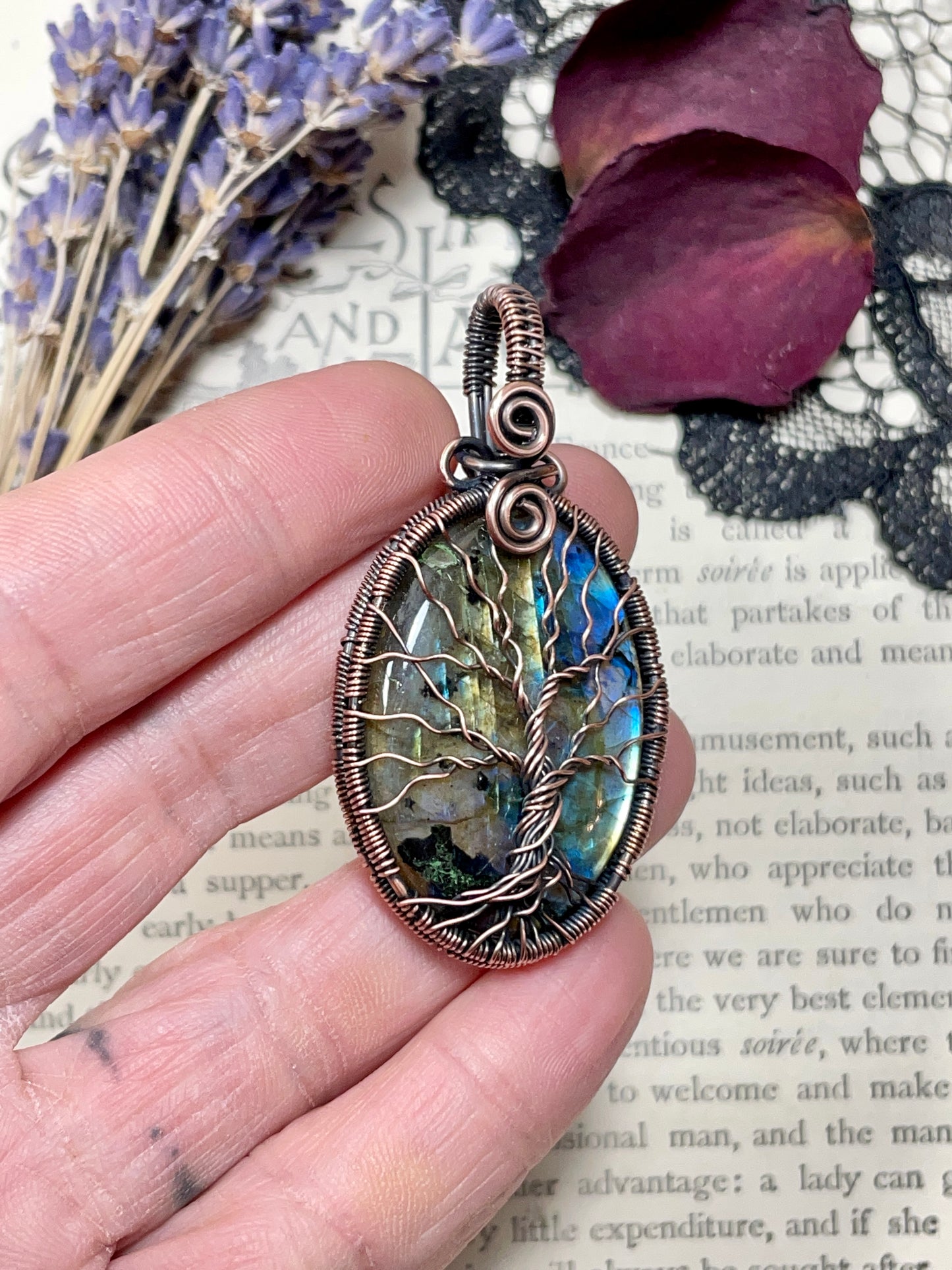 Labradorite Tree of Life Pendant in Copper