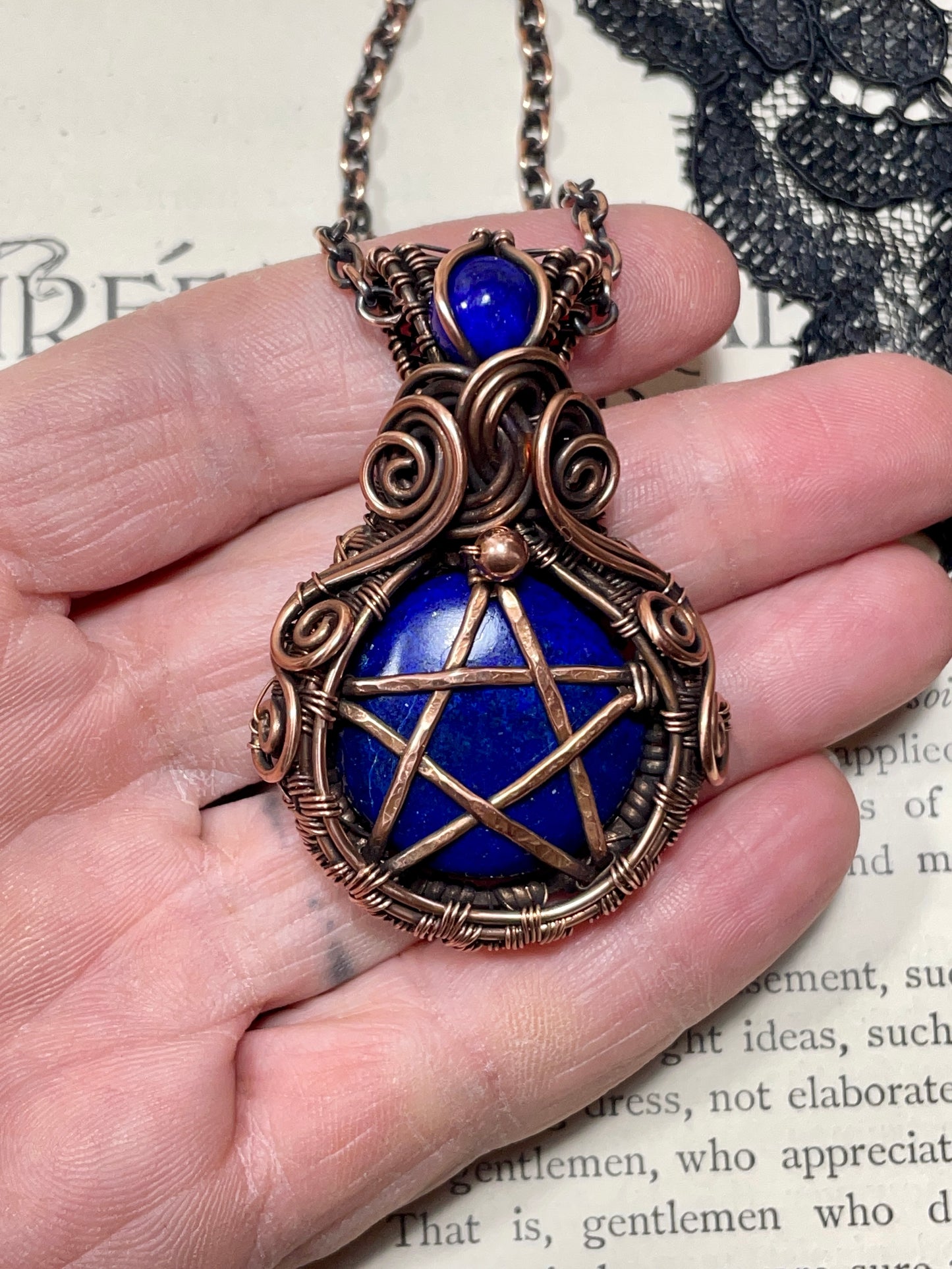 Lapis Lazuli Pentacle Pendant in Copper