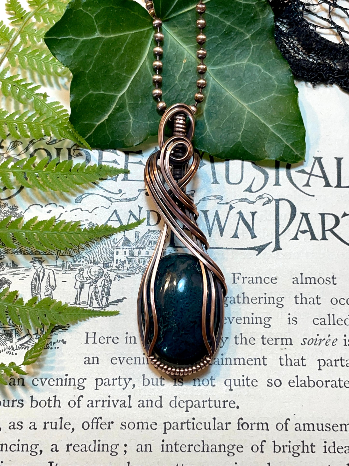 Moss Agate Pendant in Copper