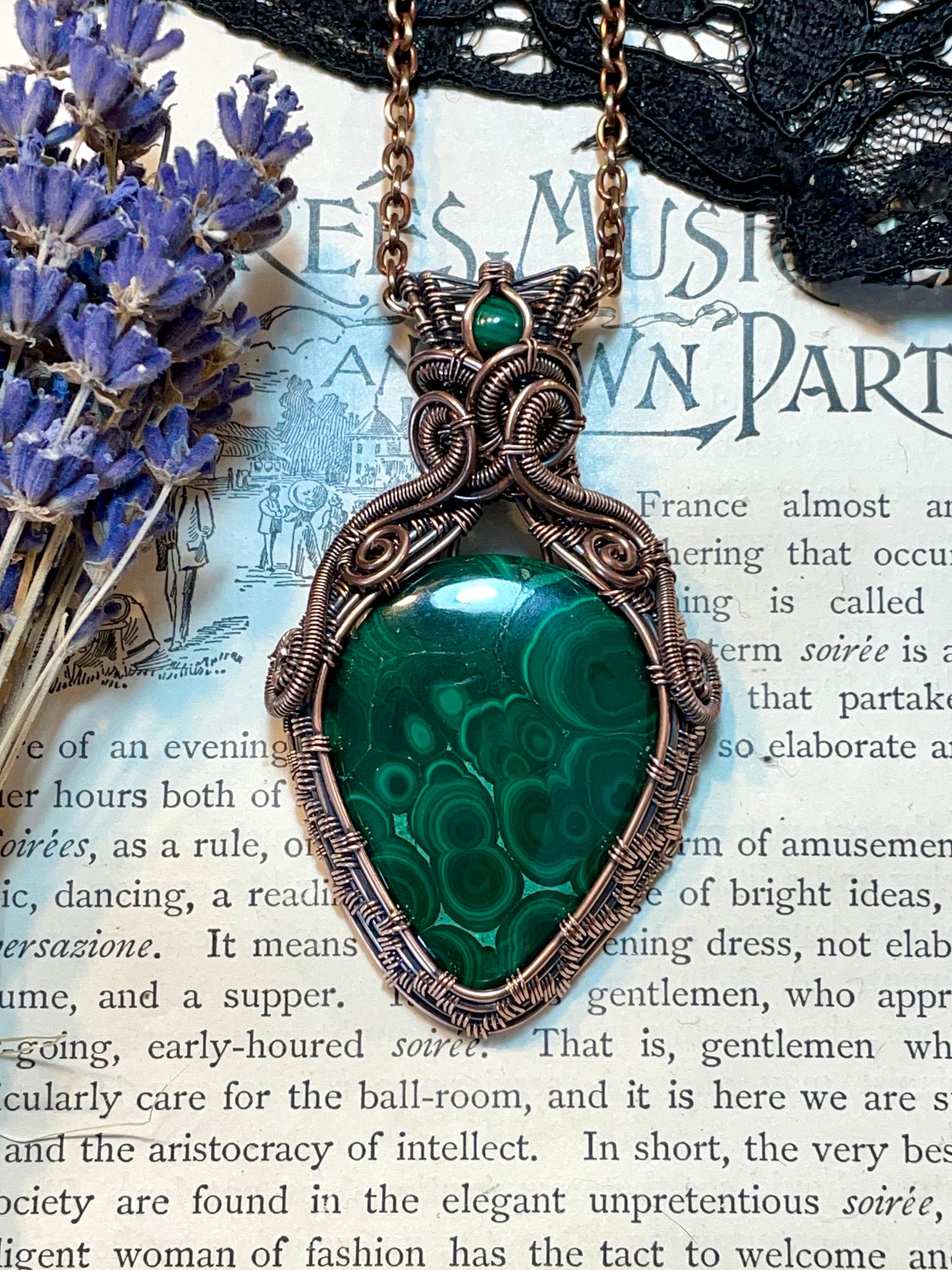 Malachite Amulet in Copper