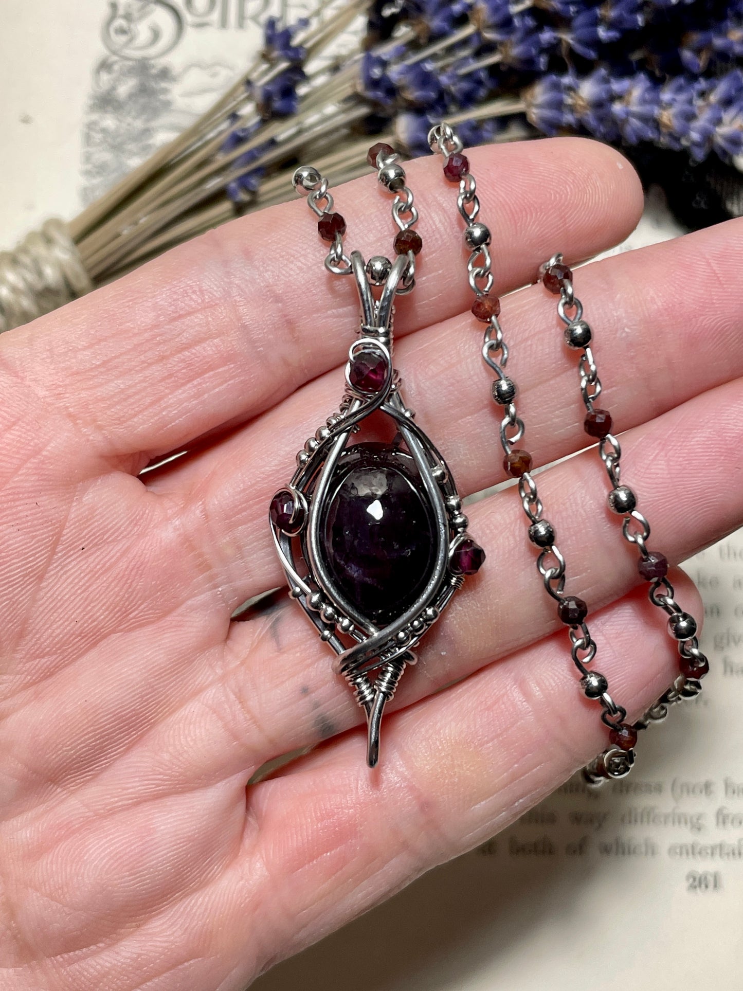 Garnet (Star Garnet) Pendant in Stainless Steel