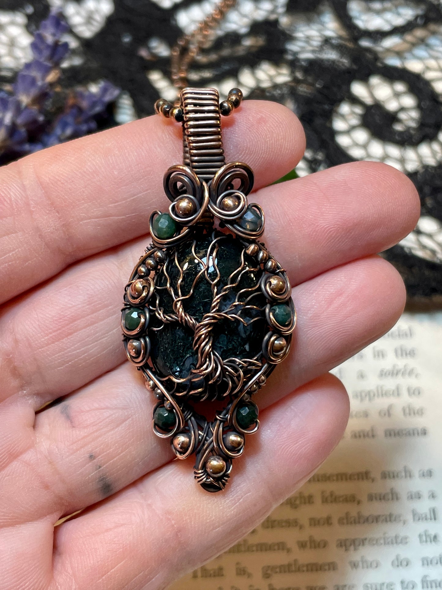 Moss Agate Tree Tree of Life Amulet in Copper