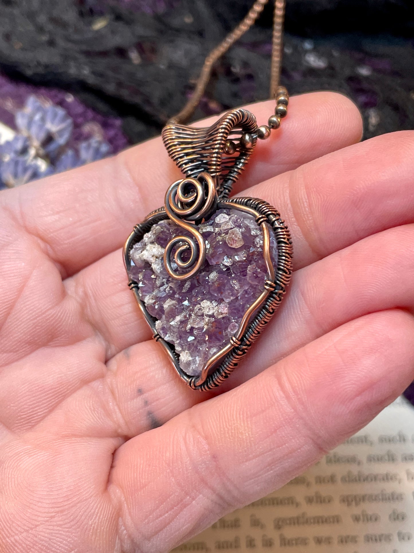 Amethyst Heart (Thunder Bay, Ontario Amethyst Cluster) in Copper