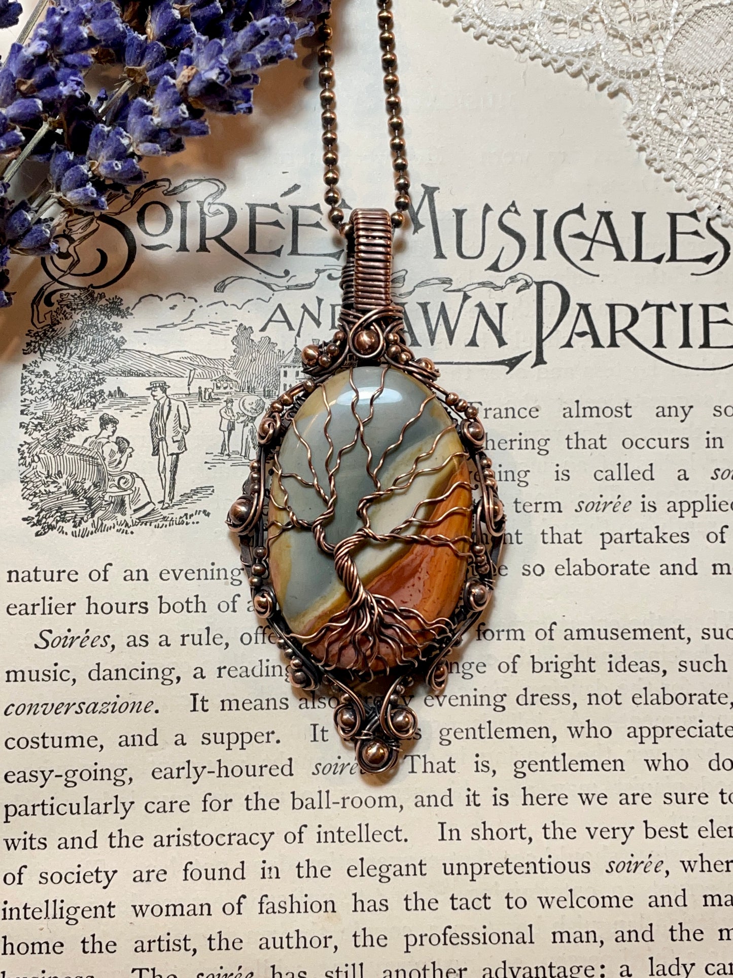 Polychrome Jasper Tree of Life Amulet in Copper