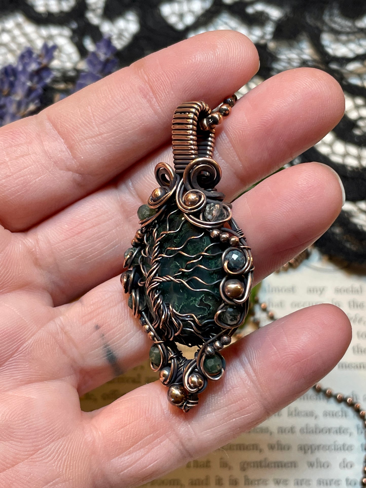 Moss Agate Tree Tree of Life Amulet in Copper