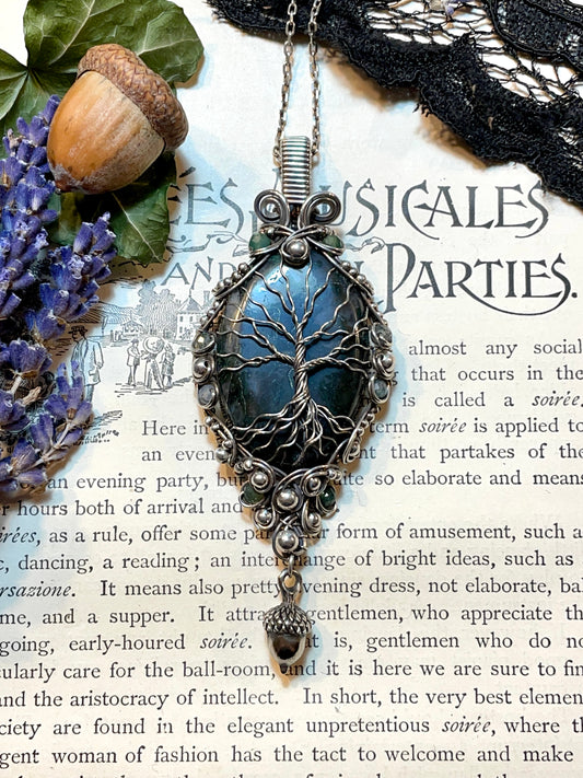 Moss Agate Tree of Life Amulet in Sterling Silver