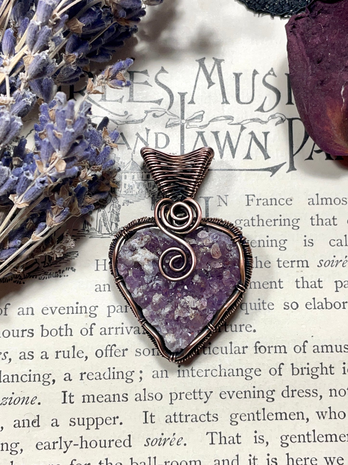 Amethyst Heart (Thunder Bay, Ontario Amethyst Cluster) in Copper