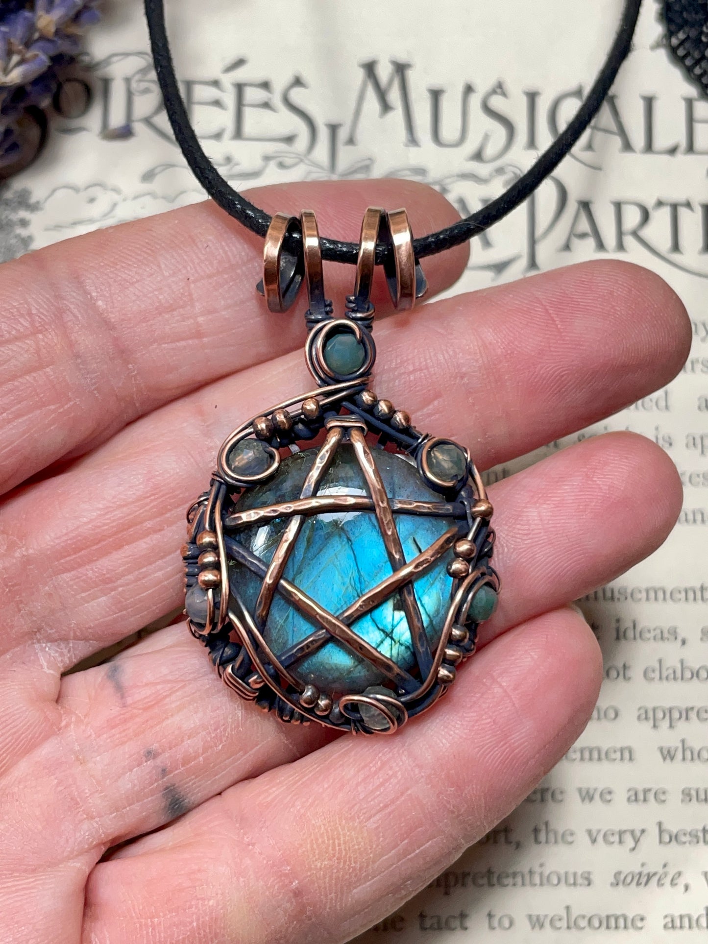 Labradorite Pentacle Pendant in Antique Copper