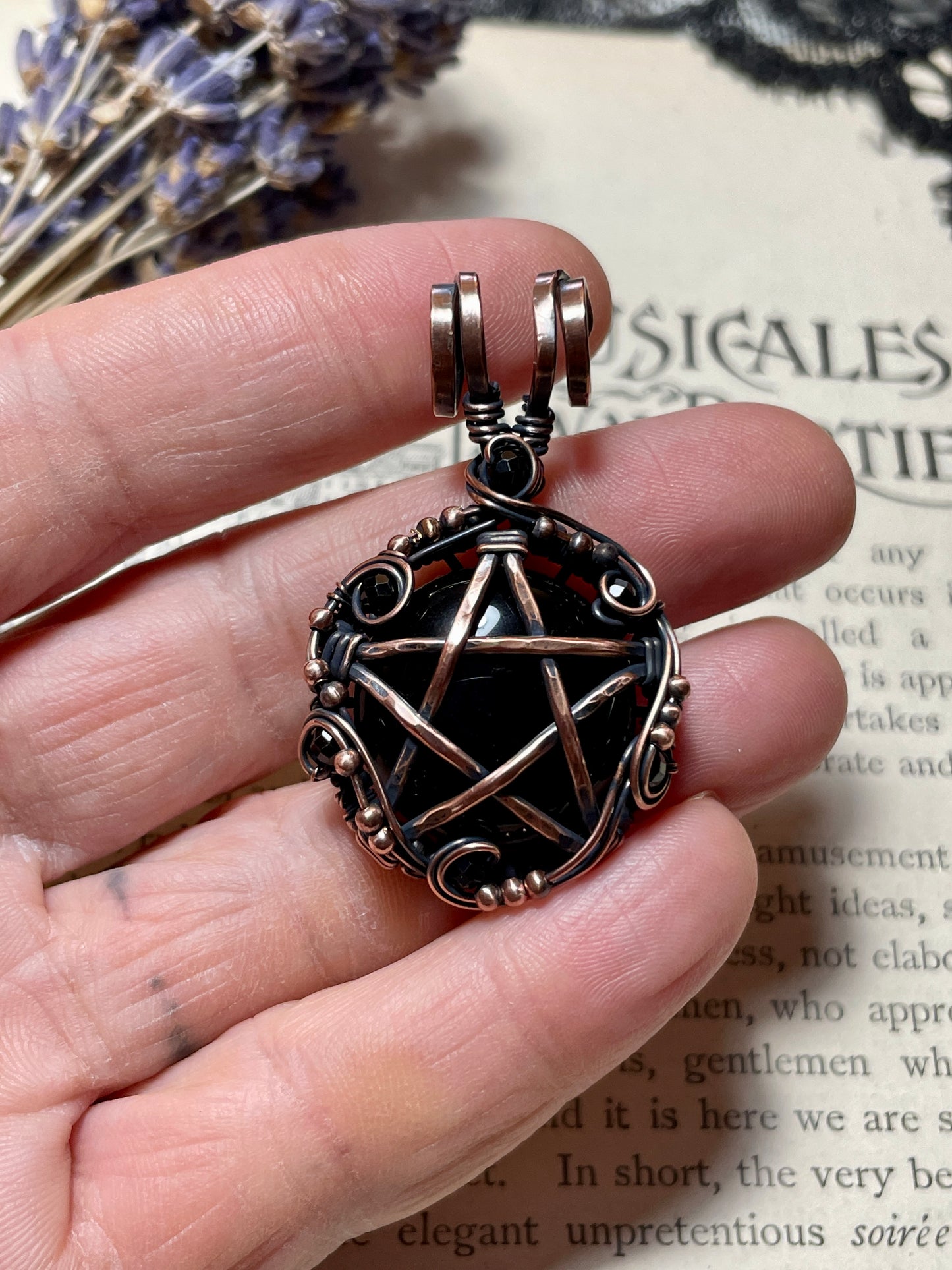 Onyx and Spinel Pentacle Pendant in Copper