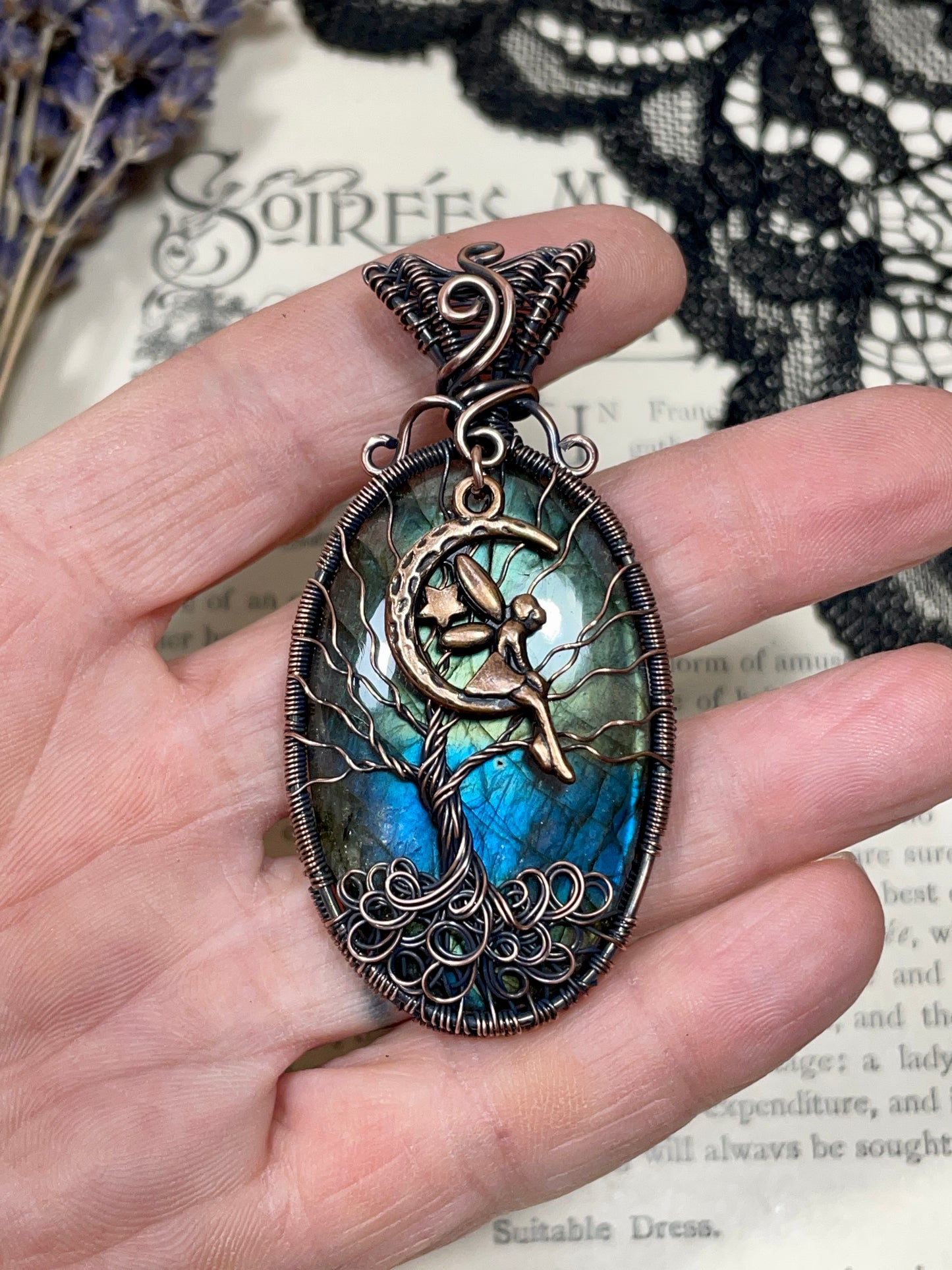 Labradorite Tree of Life Amulet in Copper