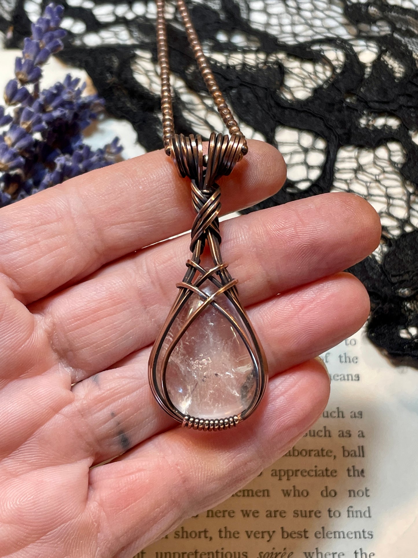 Clear Quartz Pendant in Copper