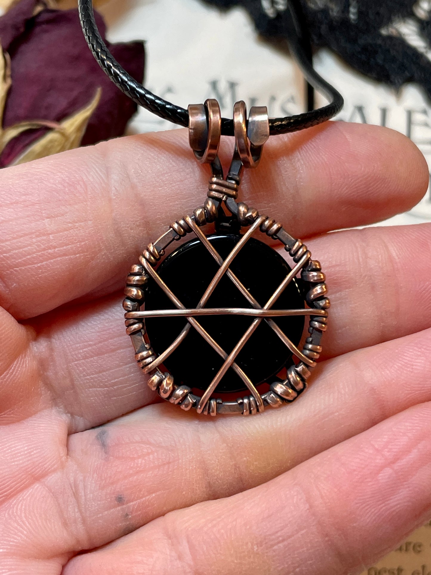 Onyx Pentacle Pendant in Copper