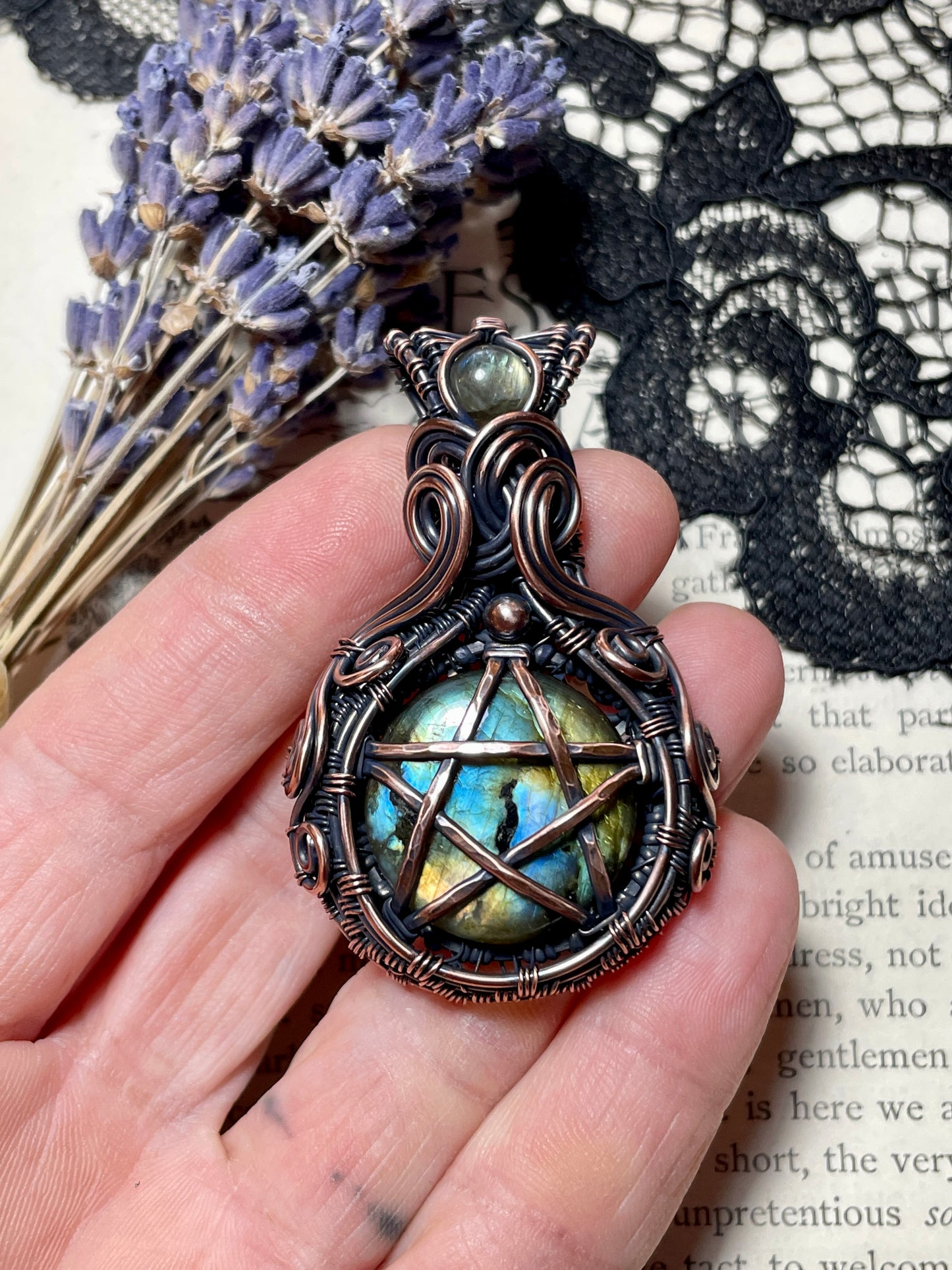 Labradorite Pentacle Amulet in Copper