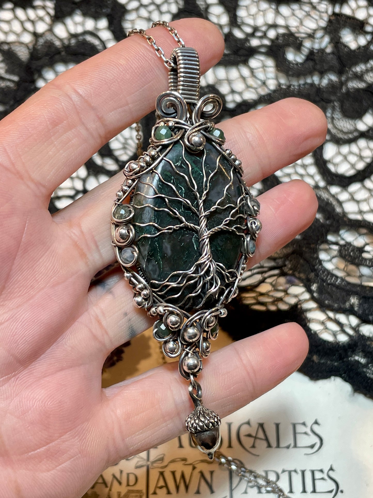 Moss Agate Tree of Life Amulet in Sterling Silver