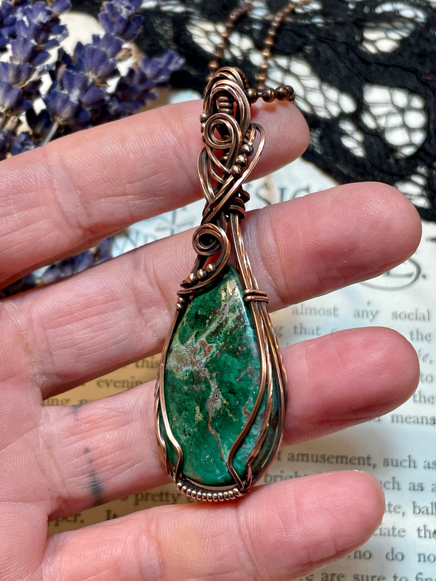 Azurite Malachite Pendant in Copper