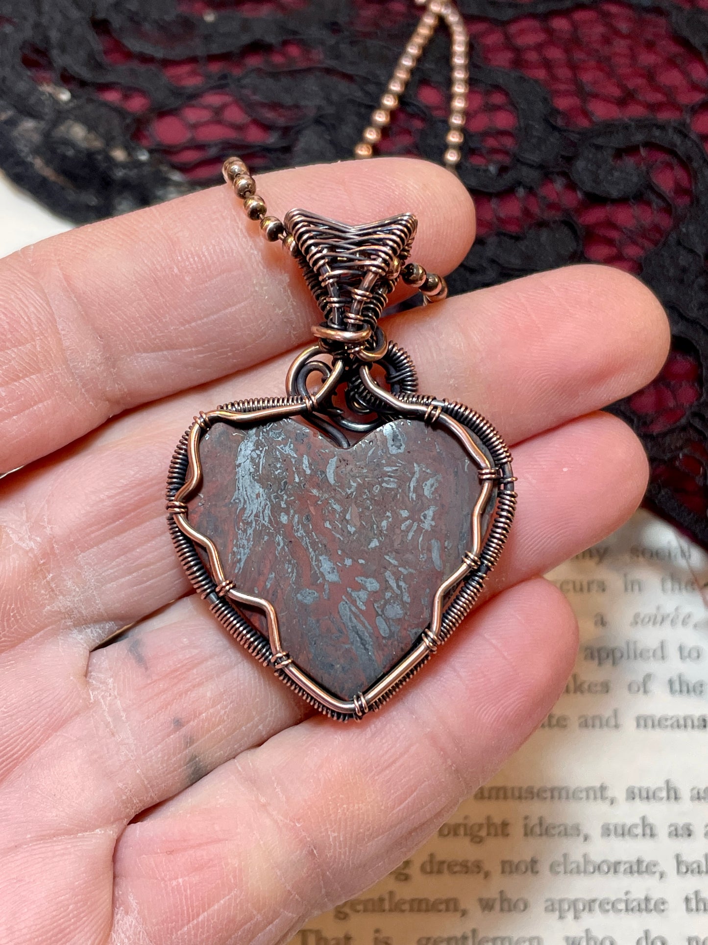 Jaspilite Heart Pendant in Copper