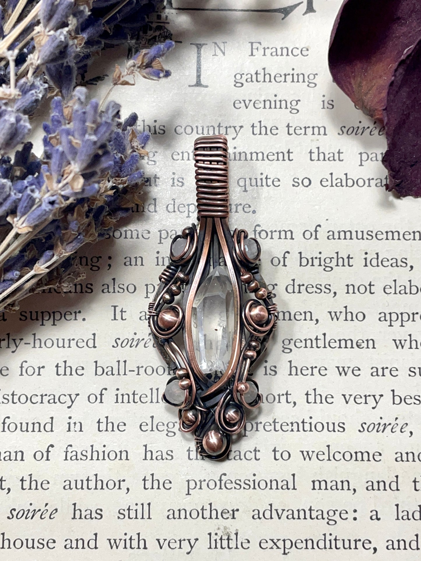 Quartz Crystal Point (Clear Quartz Crystal )Pendant in Copper