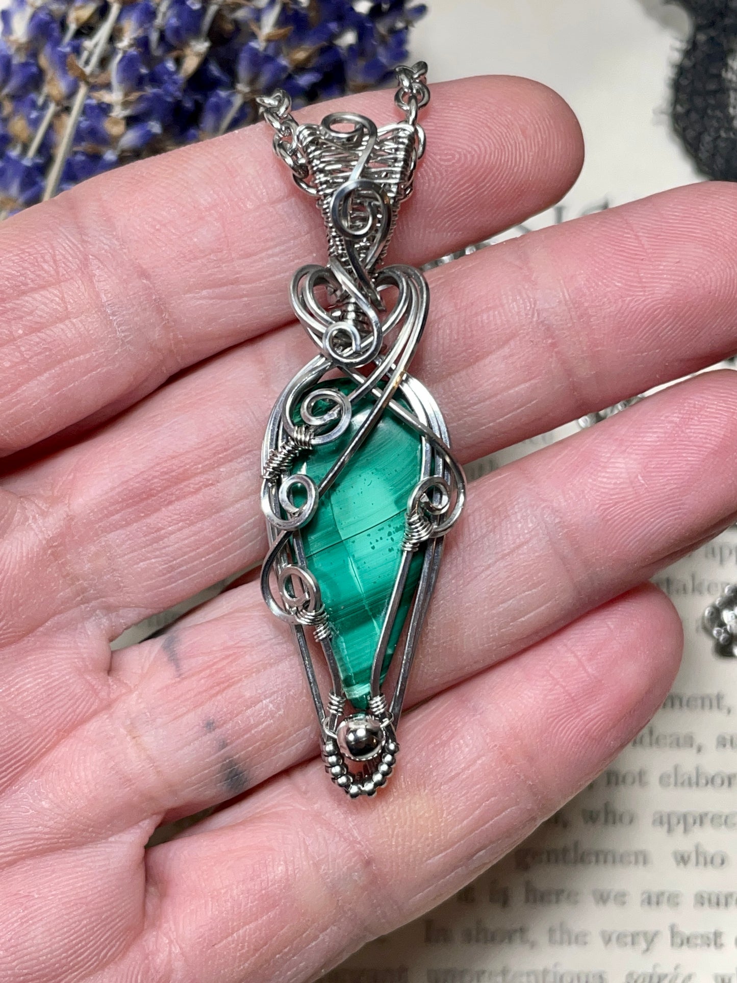 Malachite Pendant in Stainless Steel