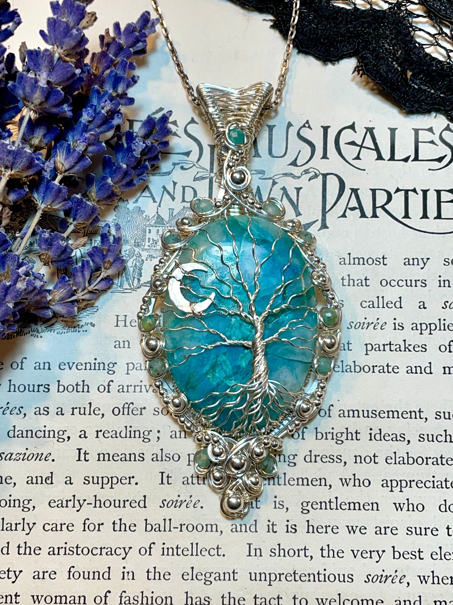 Chrysocolla Quartz Tree of Life Pendant in Sterling Silver