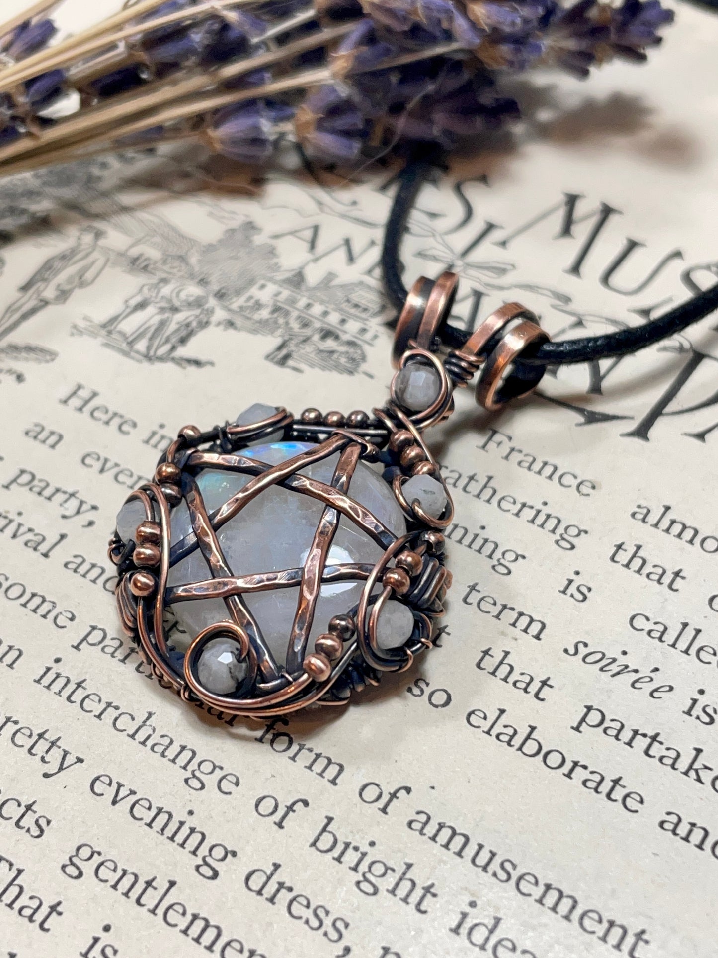 Moonstone (Rainbow Moonstone) Pentacle Pendant in Copper