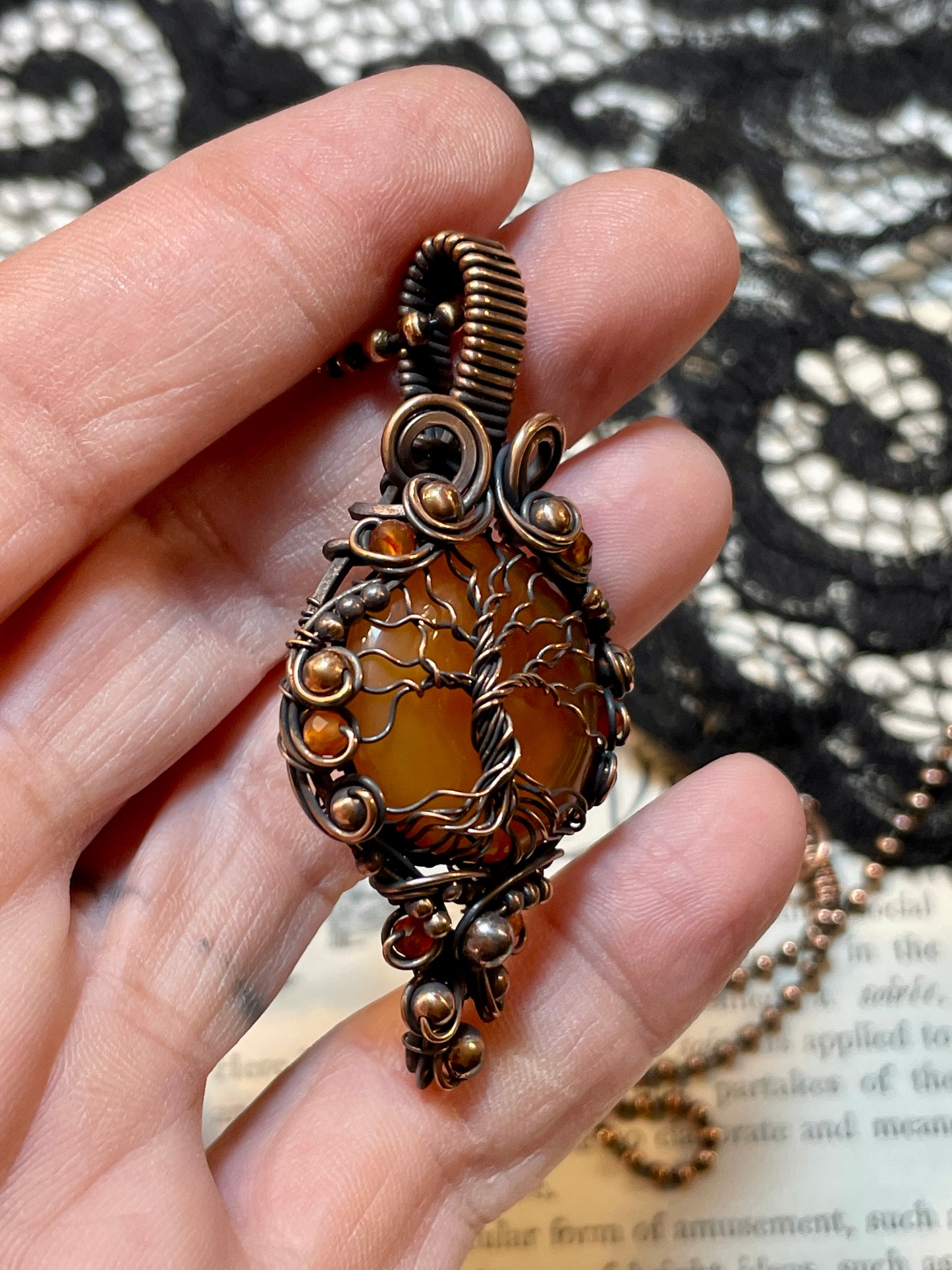 Carnelian Tree of Life Pendant in Copper