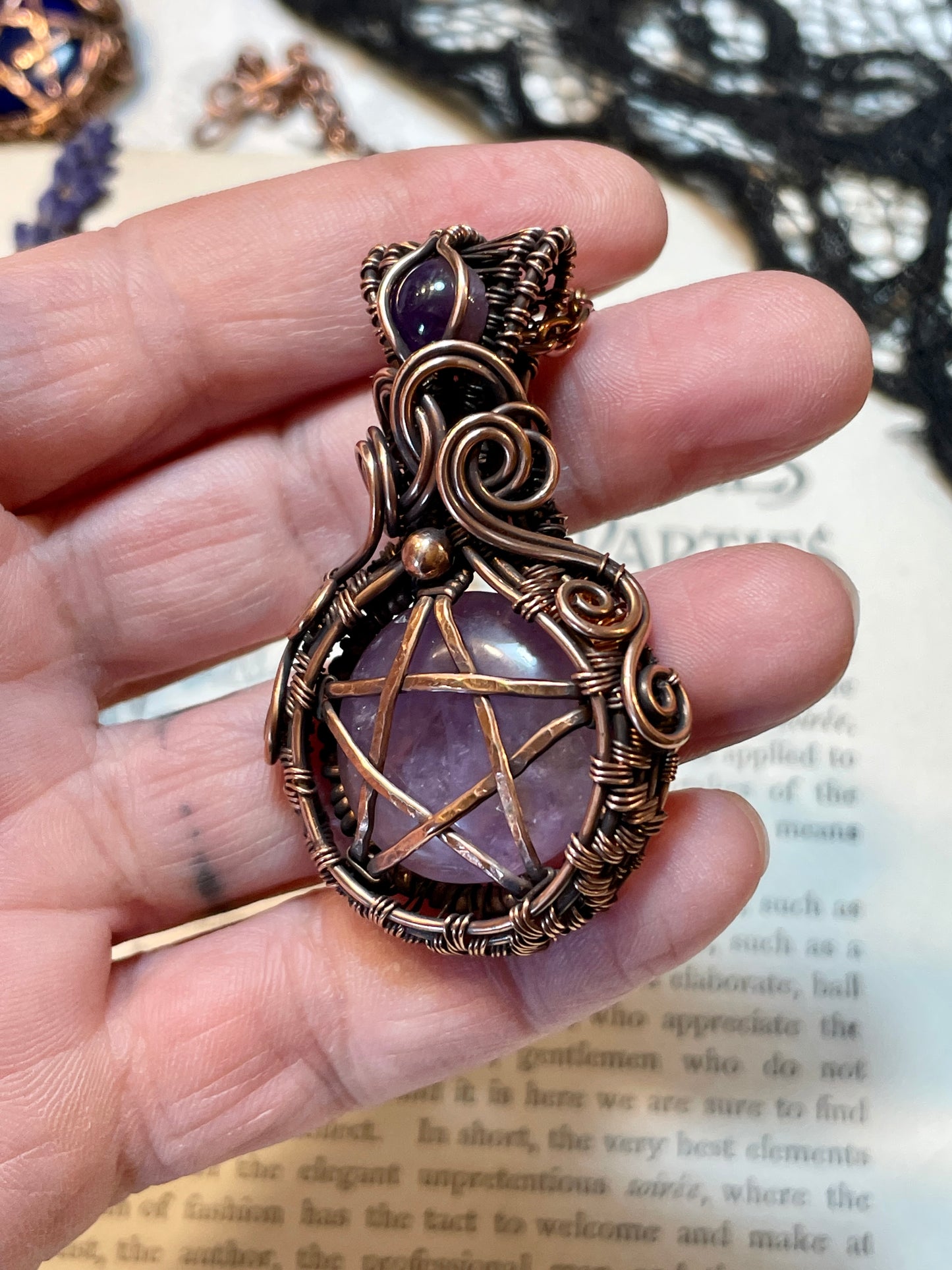 Amethyst Pentacle Pendant in Copper