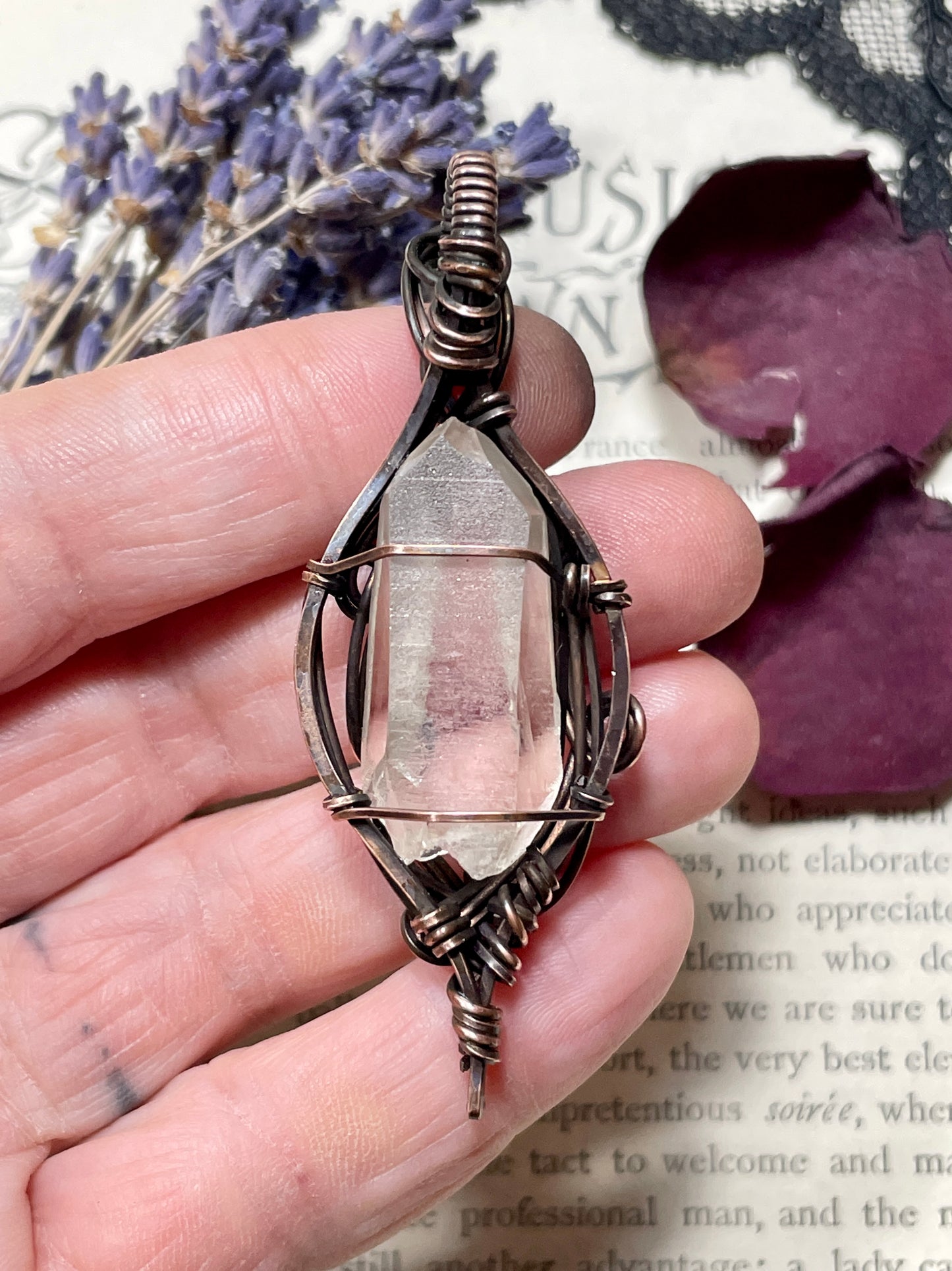 Quartz Crystal Point (Clear Quartz Crystal )Pendant in Copper #2