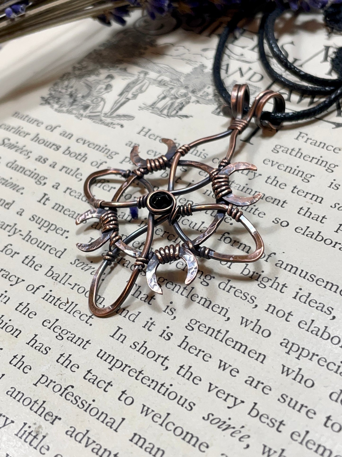 Onyx Witches Knot Pendant in Antiqued Copper