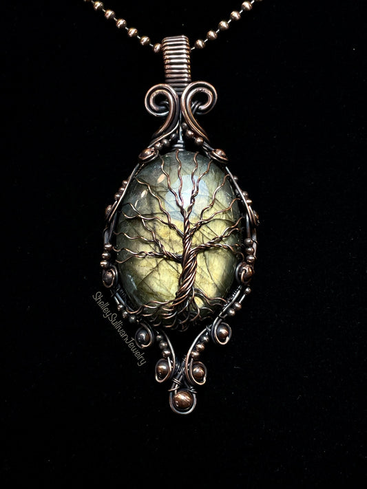Labradorite Tree of Life Amulet in Copper