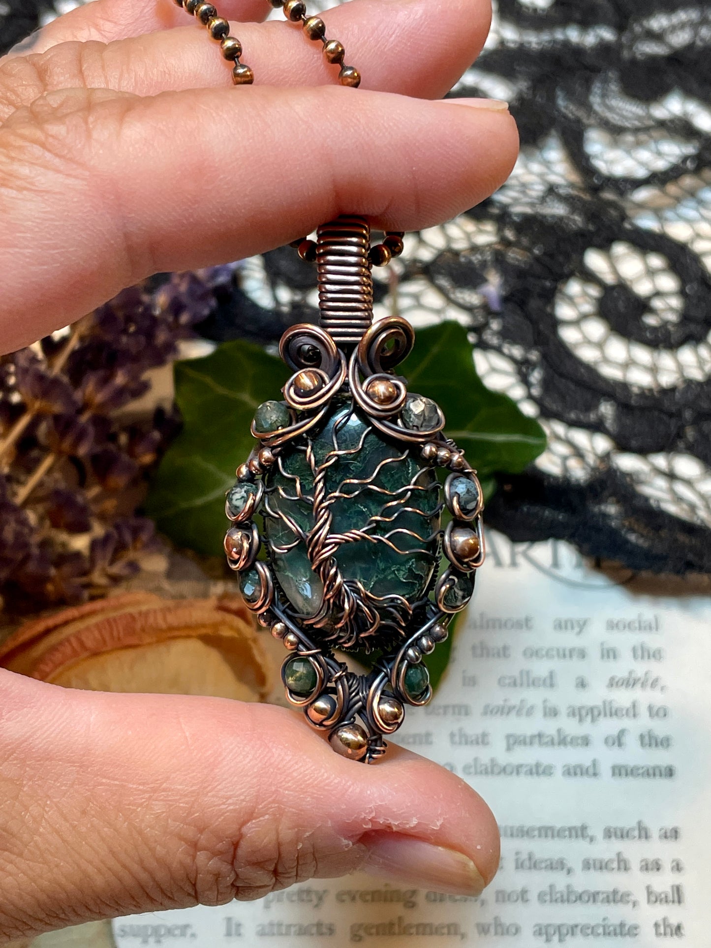 Moss Agate Tree Tree of Life Amulet in Copper