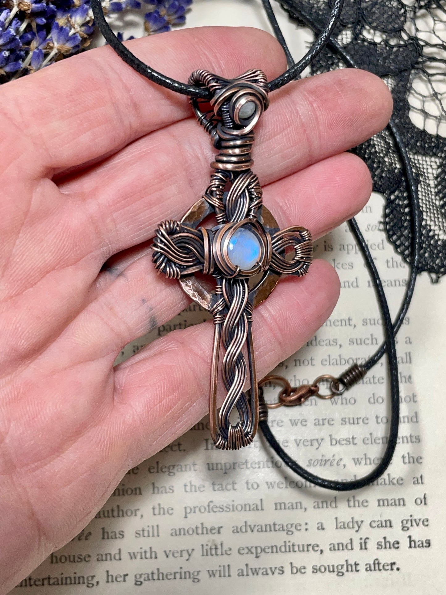 Moonstone (Rainbow Moonstone) Celtic Cross Pendant