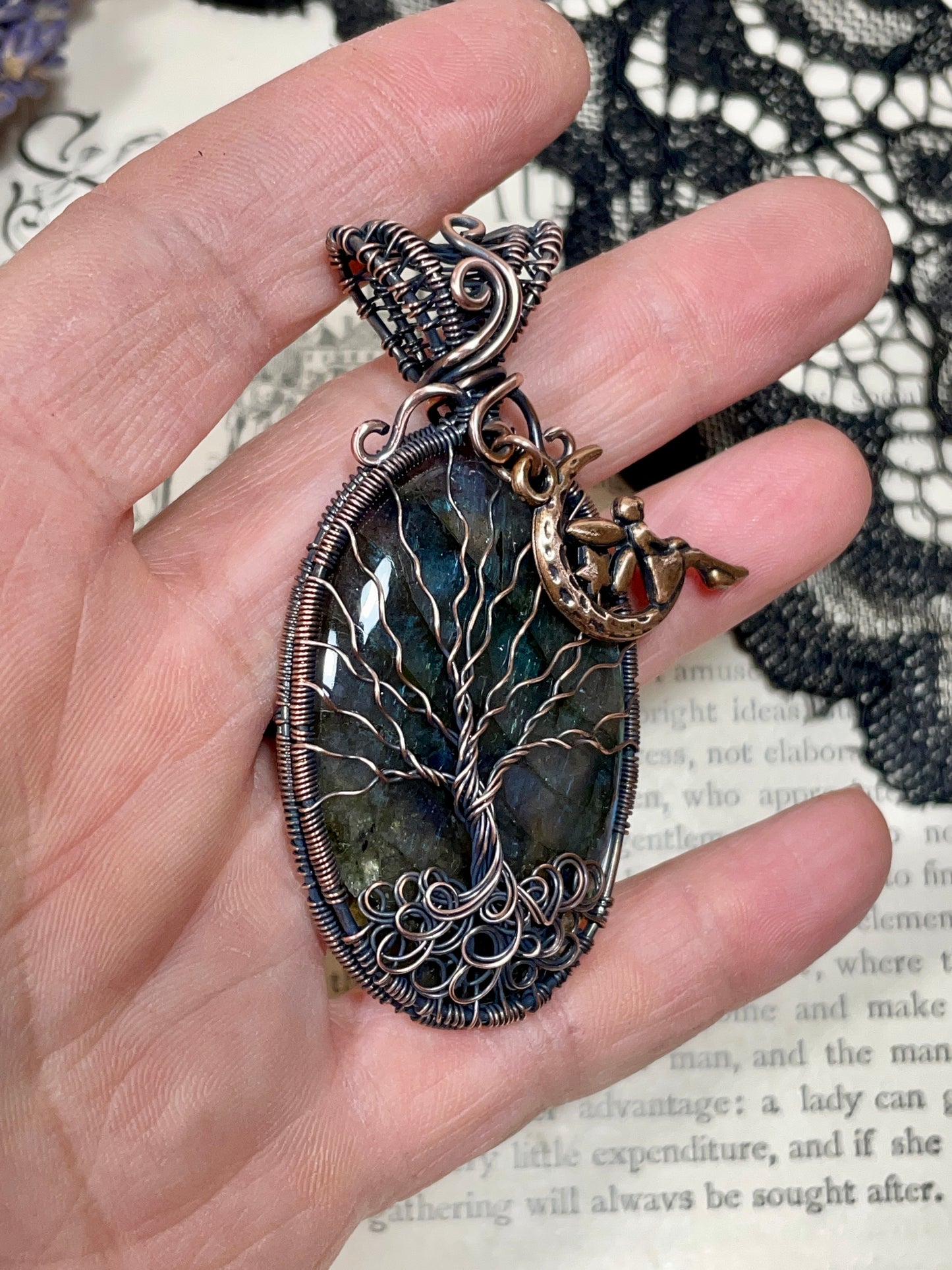 Labradorite Tree of Life Amulet in Copper
