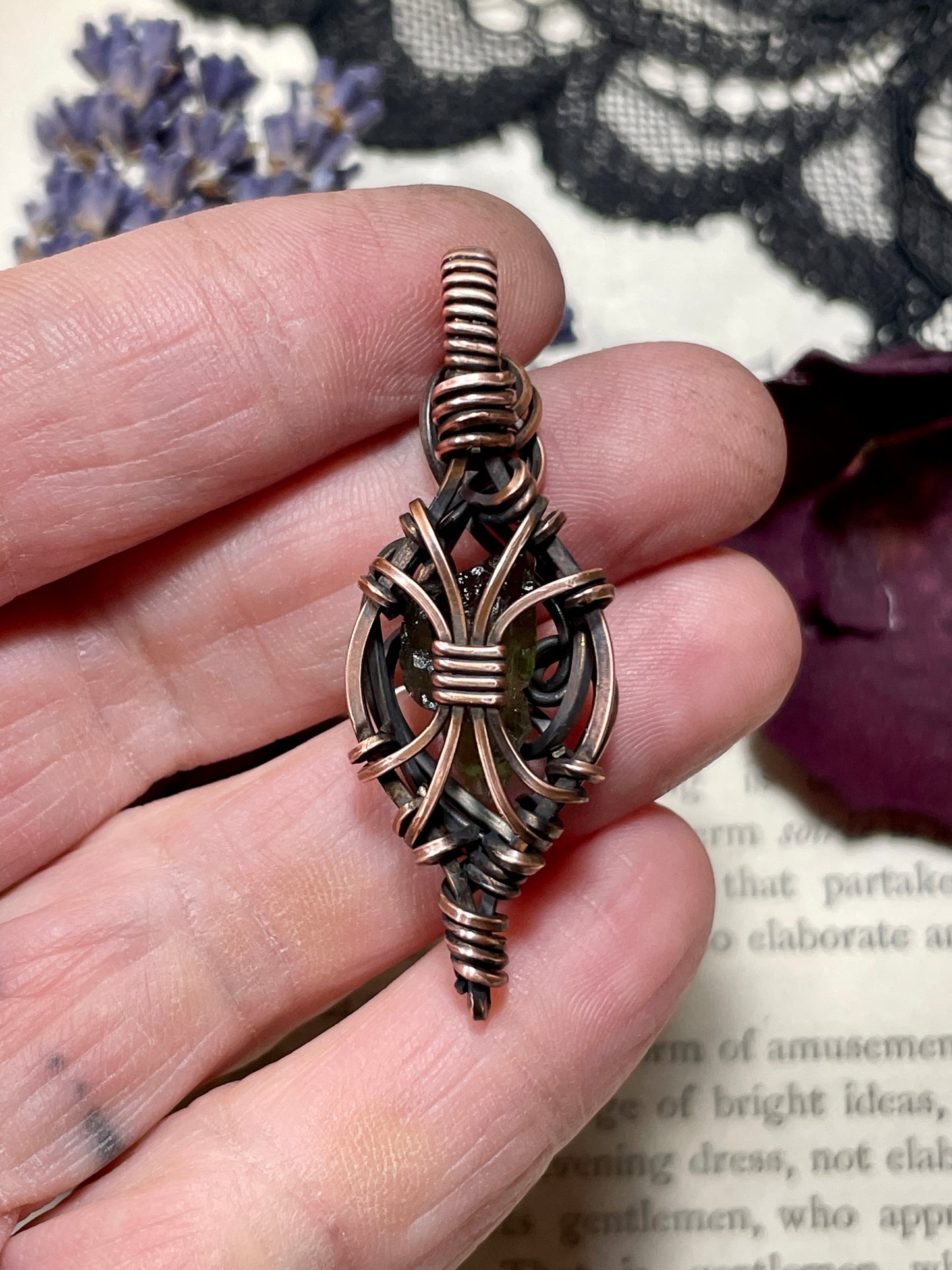 Moldavite (Natural Raw Moldavite) Pendant in Copper