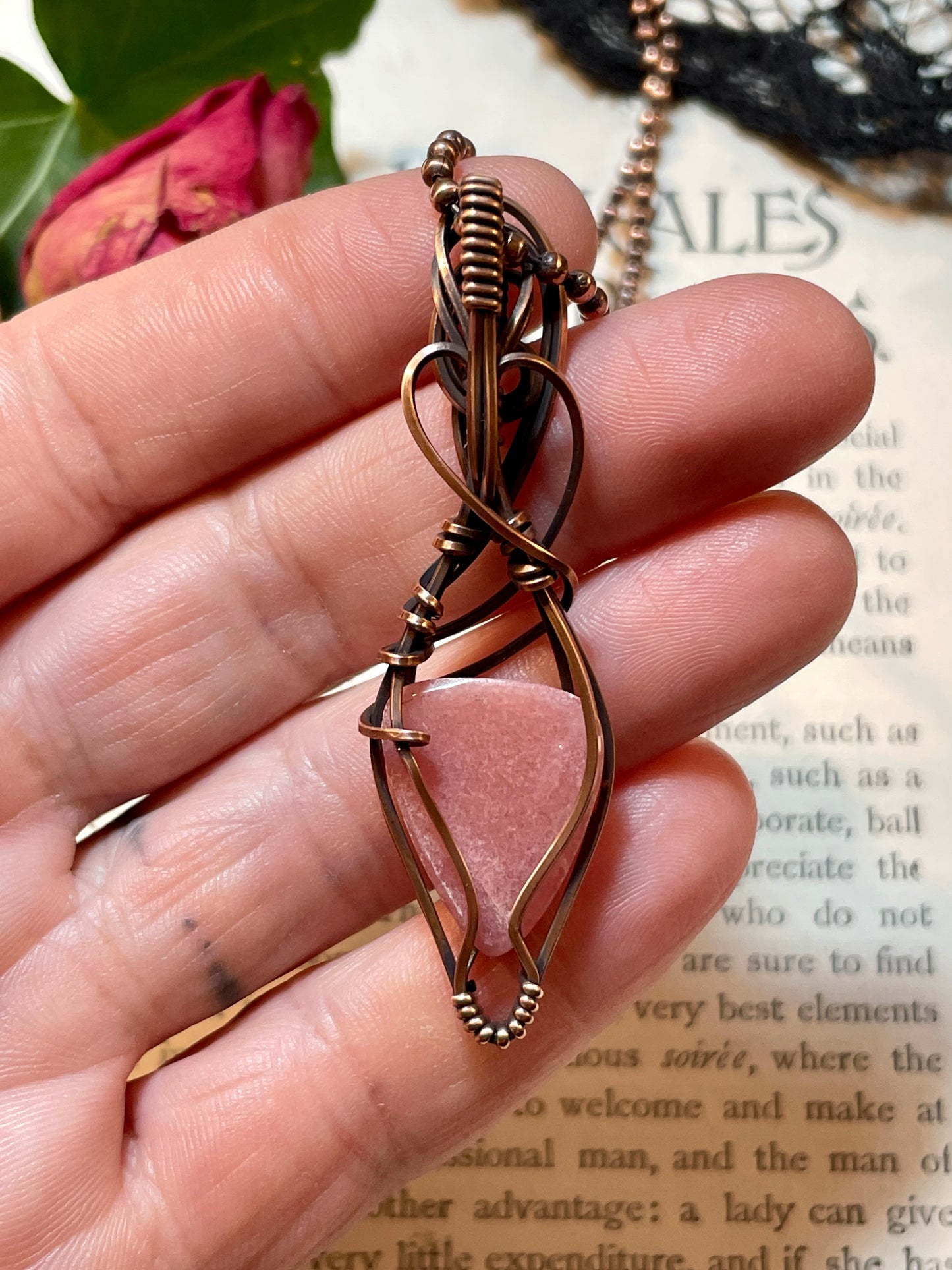 Rhodochrosite Pendant in Copper