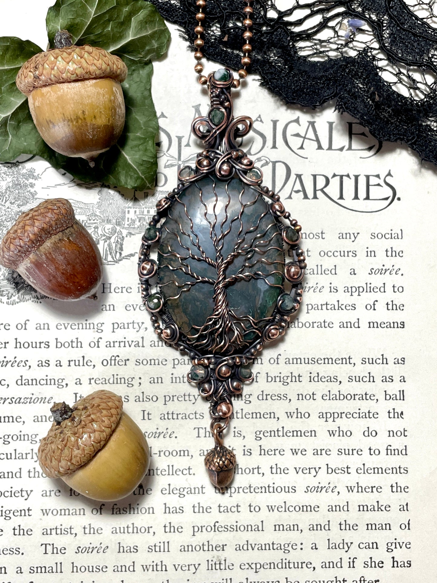 Moss Agate Tree of Life Amulet in Copper