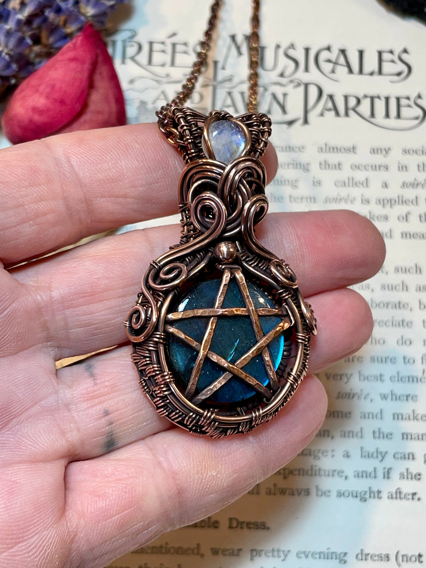 Labradorite Pentacle Amulet in Copper