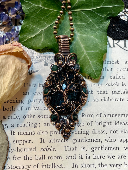 Moss Agate Tree Tree of Life Amulet in Copper