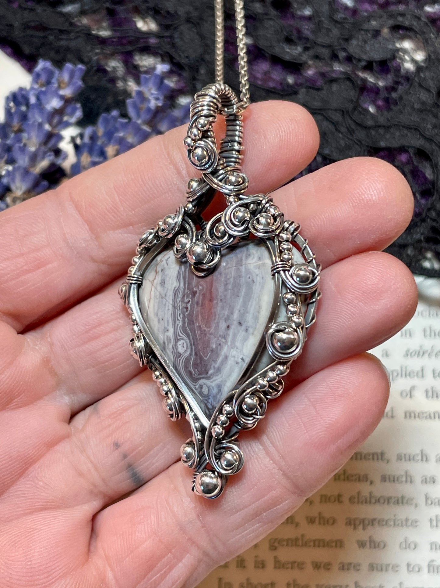 Porcelain Jasper Heart Pendant in Sterling Silver