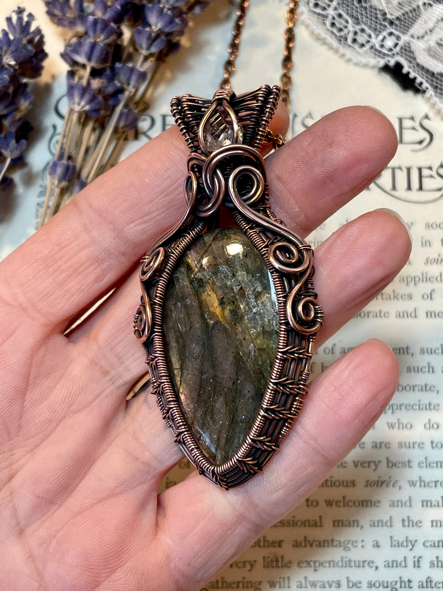 Labradorite Pendant woven in Copper