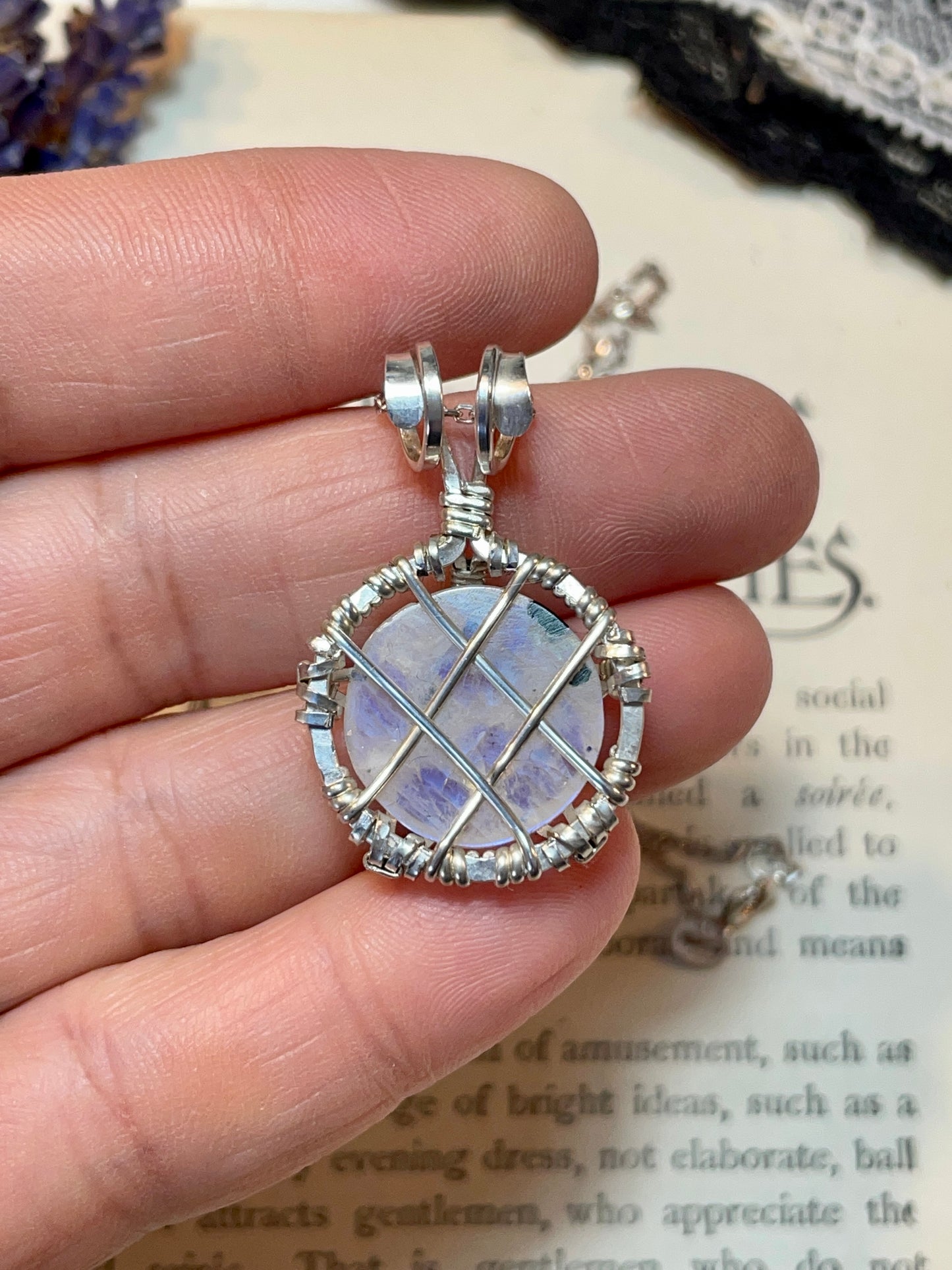 Moonstone (Rainbow Moonstone) Mini Pentacle Pendant in Sterling Silver