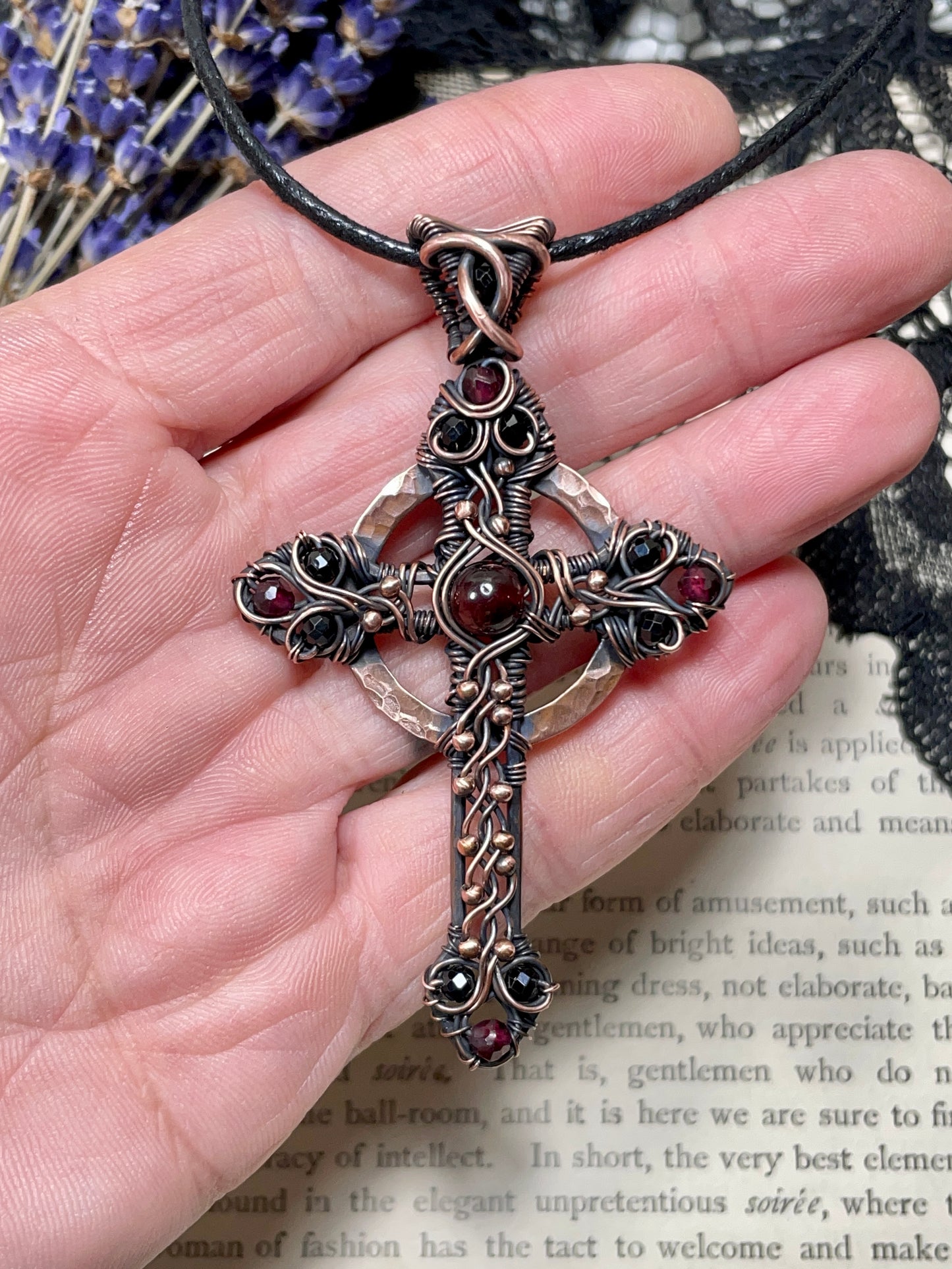 Garnet Gothic Style Celtic Cross Pendant