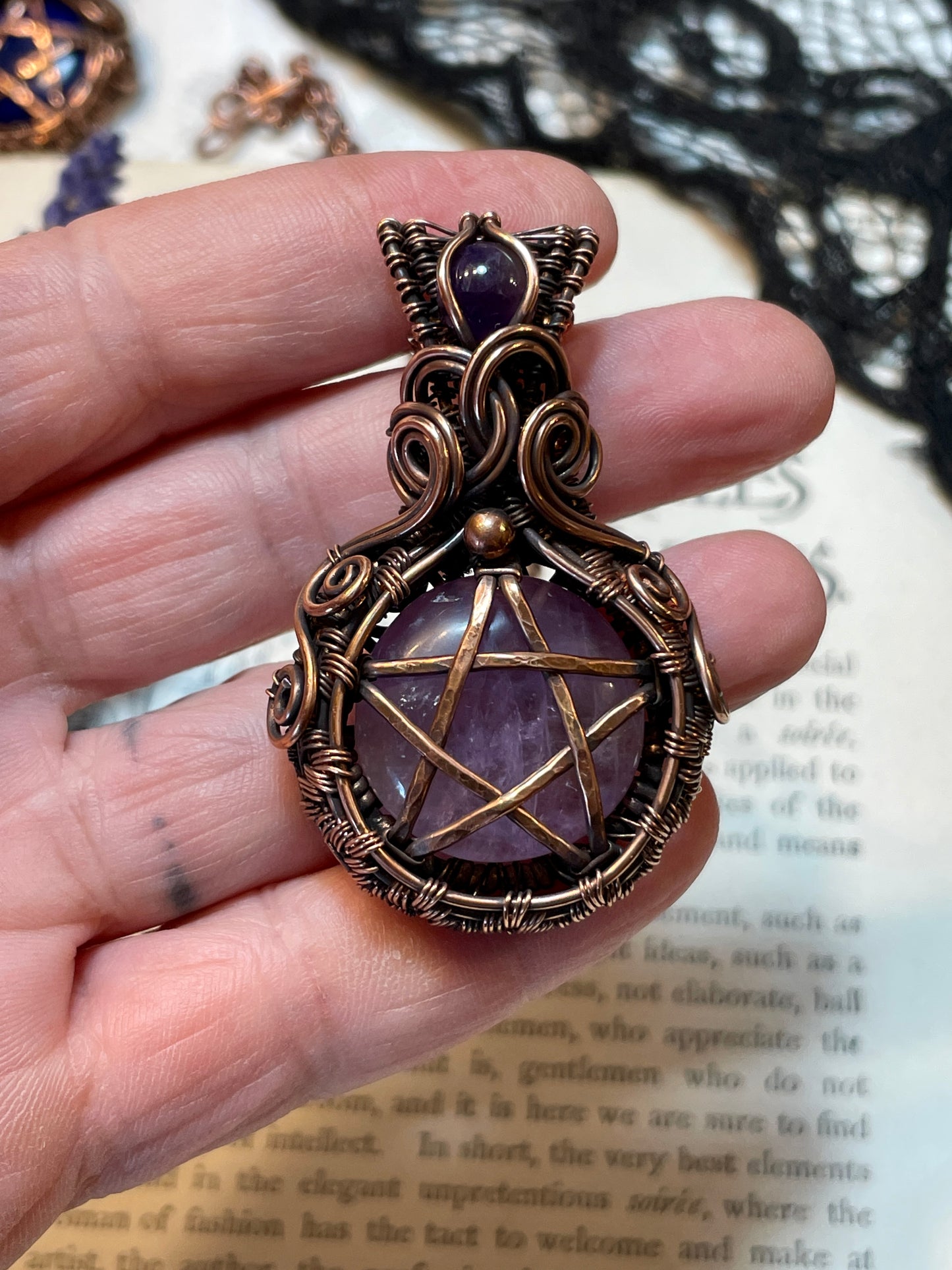 Amethyst Pentacle Pendant in Copper