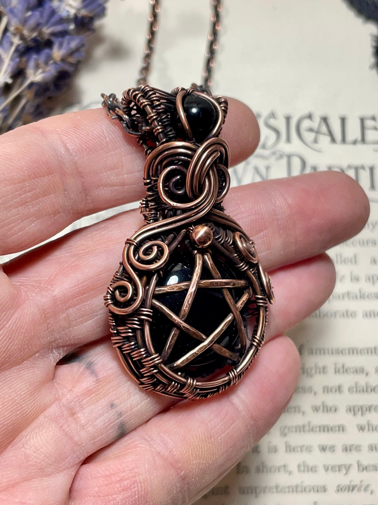 Onyx Pentacle Pendant in Copper