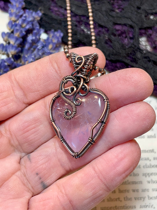 Amethyst Heart Pendant in Copper